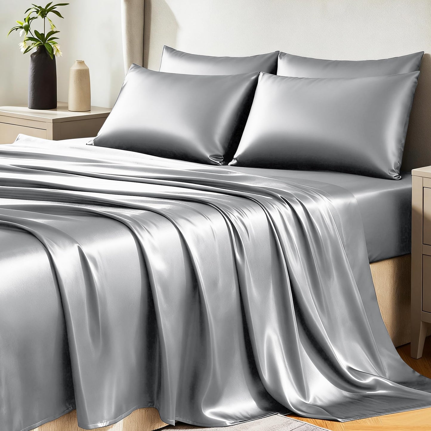 CozyLux Satin Sheet Set — Brown