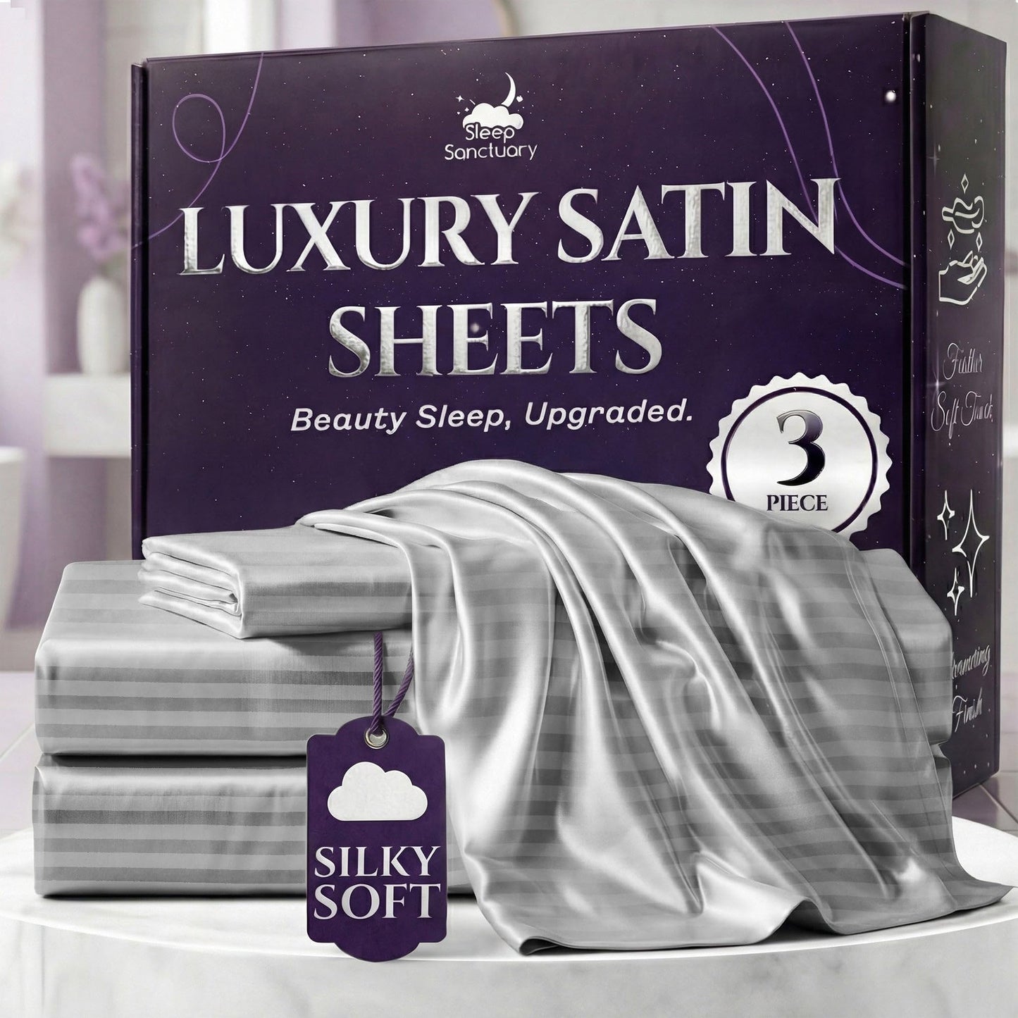 Sleep Sanctuary Satin Sheets — King, Black