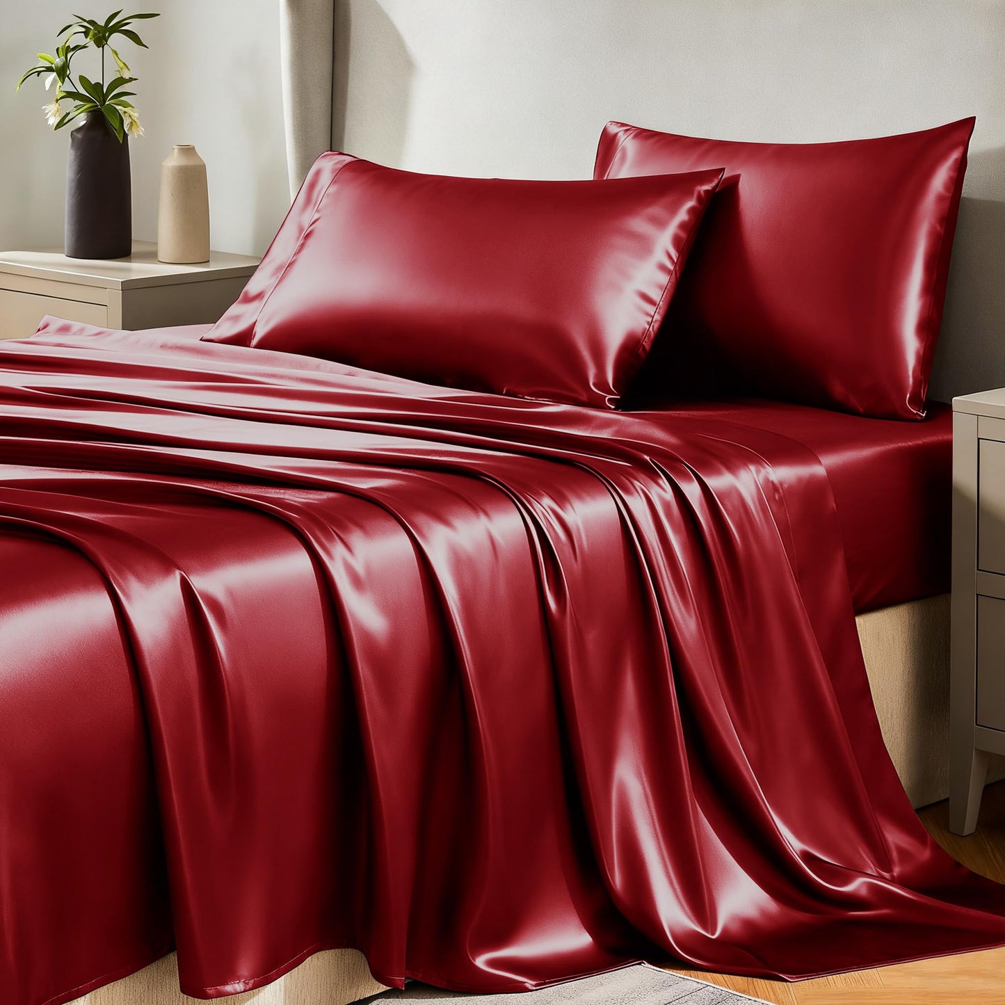 CozyLux Satin Sheet Set — Brown