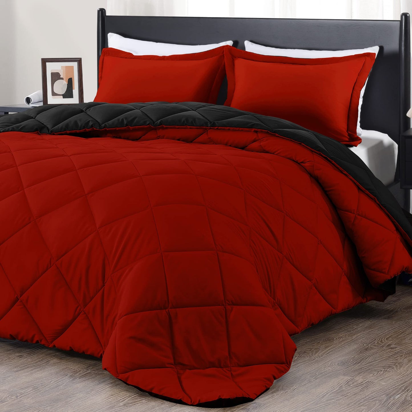 downluxe Comforter Set — Red & Black, King