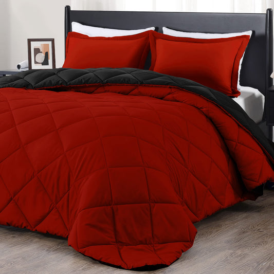 downluxe Comforter Set — Red & Black, King