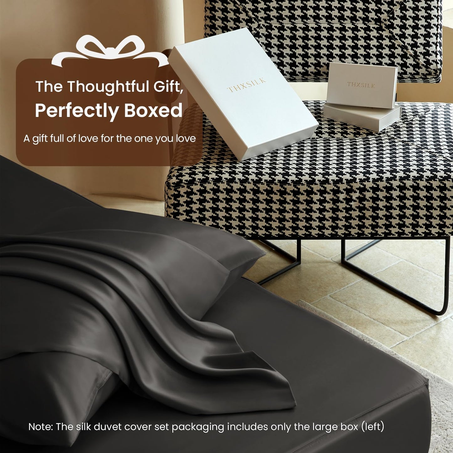 THXSILK Silk Duvet Cover Set — Black, Queen.