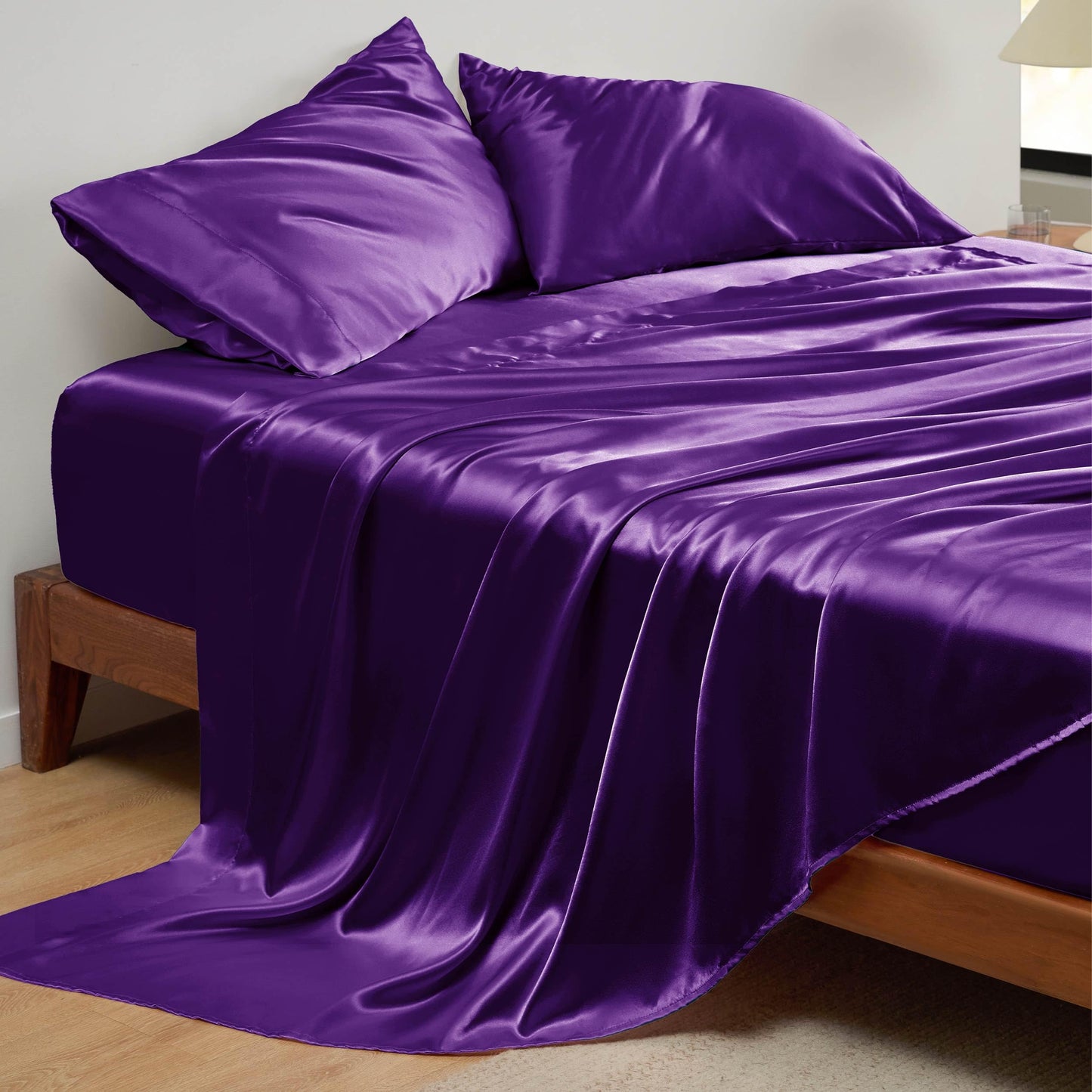 Bedsure Satin Sheet Set — Silver Grey, Queen