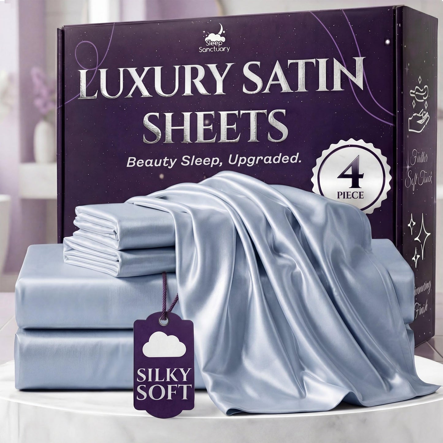 Sleep Sanctuary Satin Sheets — King, Black