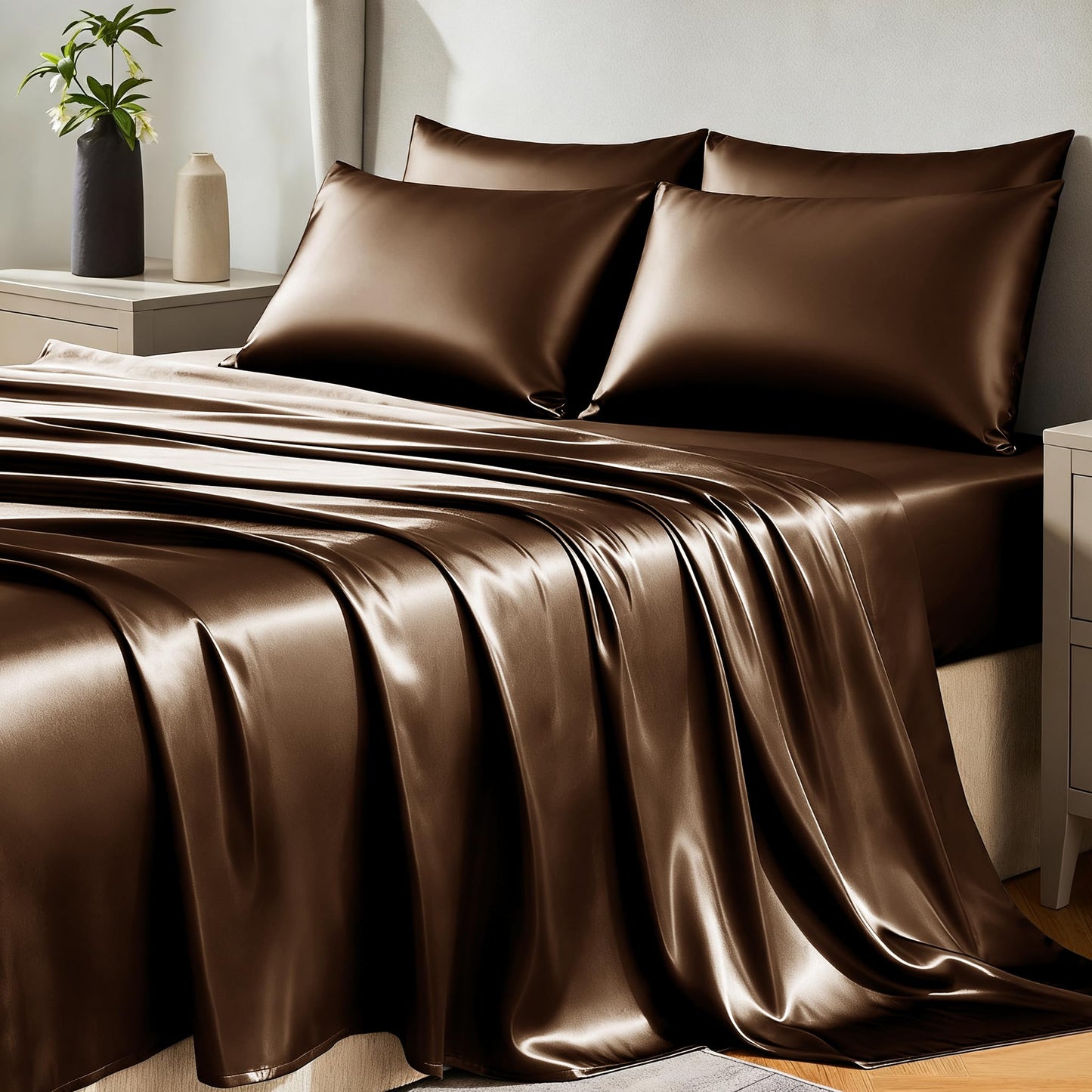CozyLux Satin Sheet Set — Brown