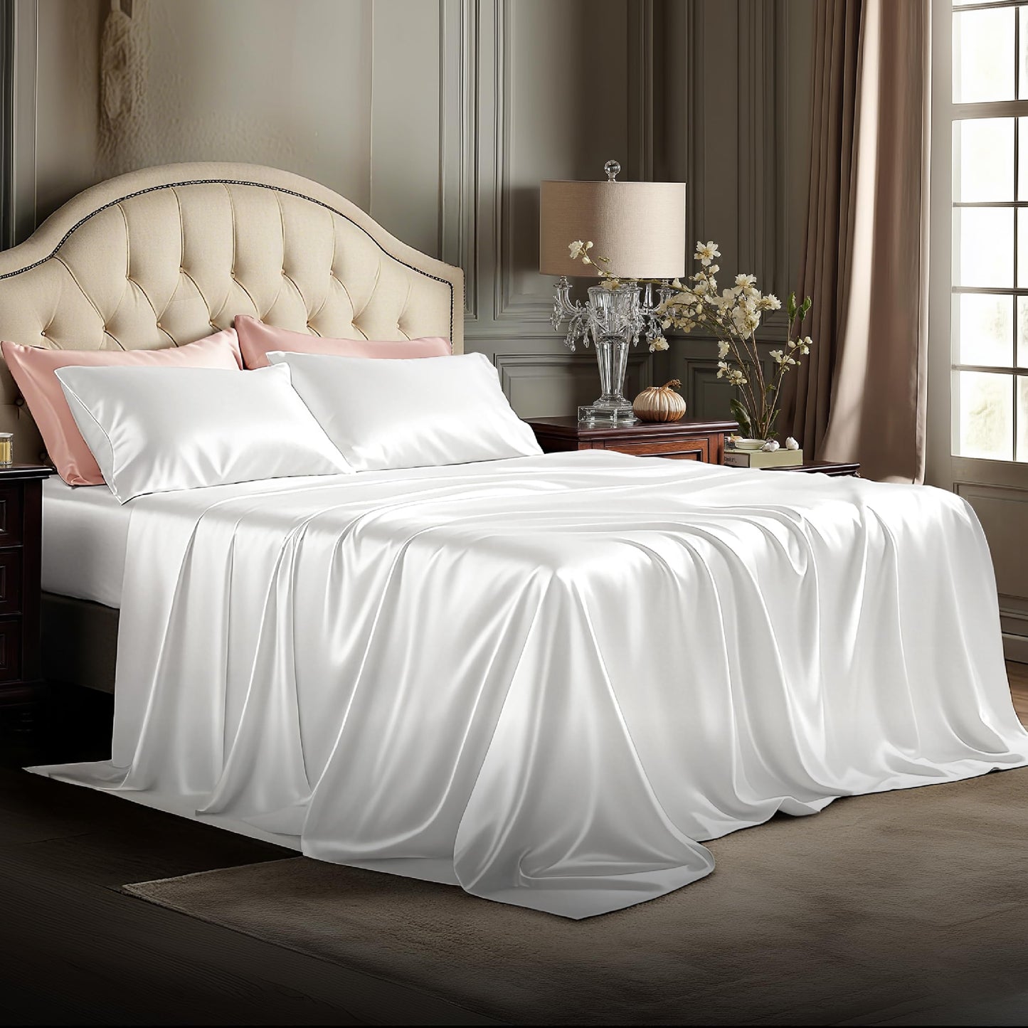 Bedsure Satin Sheet Set — Silver Grey, Queen