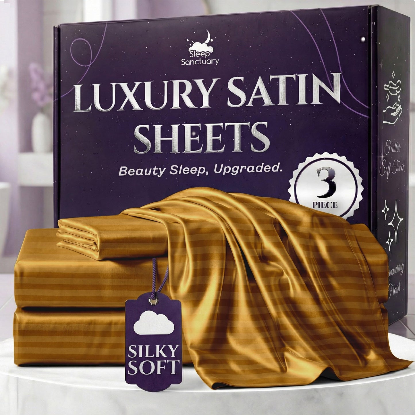 Sleep Sanctuary Satin Sheets — King, Black