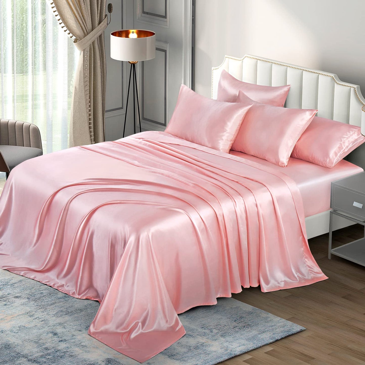 P Pothuiny Satin Sheet Set — Burgundy, Queen