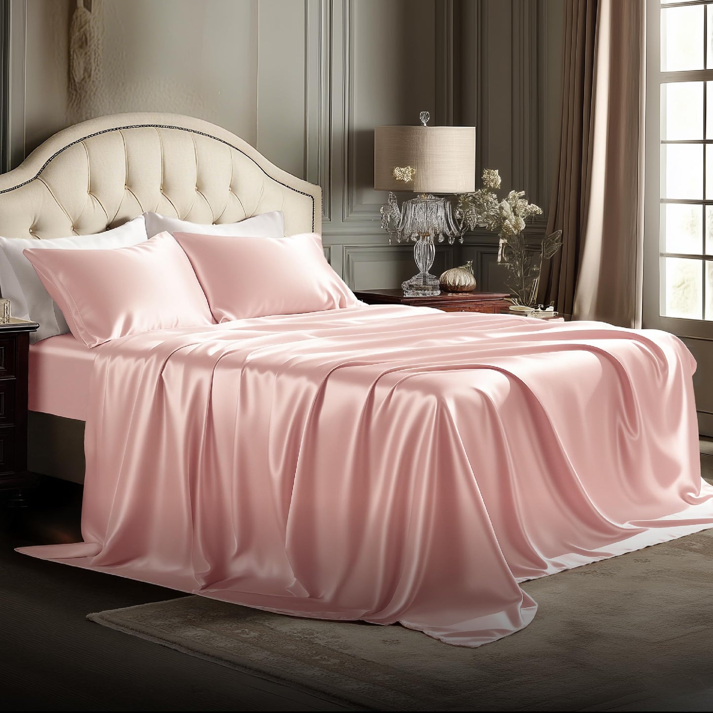 Bedsure Satin Sheet Set — Silver Grey, Queen