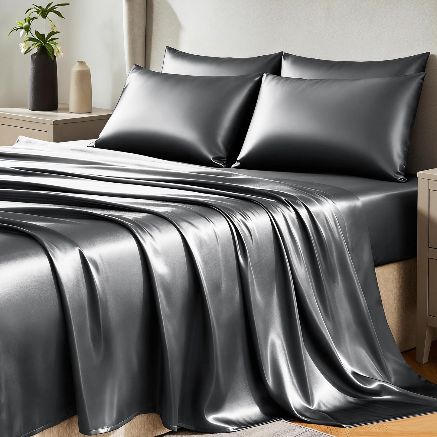 CozyLux Satin Sheet Set — Brown