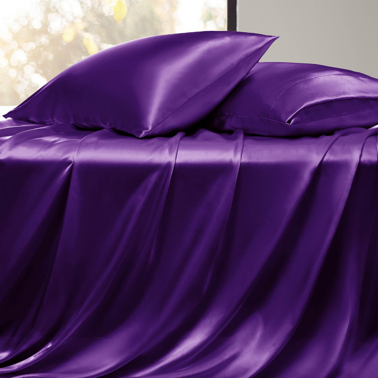 Bedsure Satin Sheet Set — Silver Grey, Queen