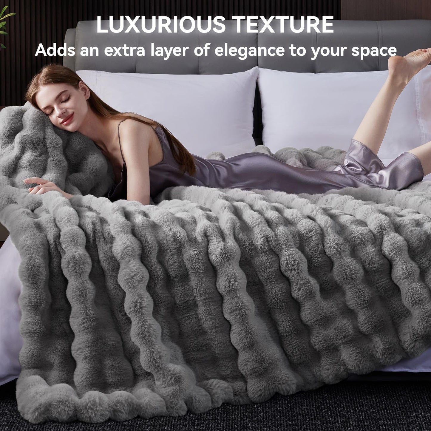 Anysay Faux Fur Throw Blanket — Tie-Dye Grey