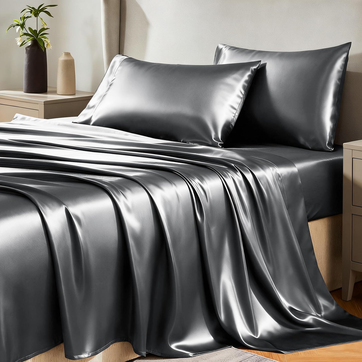 CozyLux Satin Sheet Set — Brown