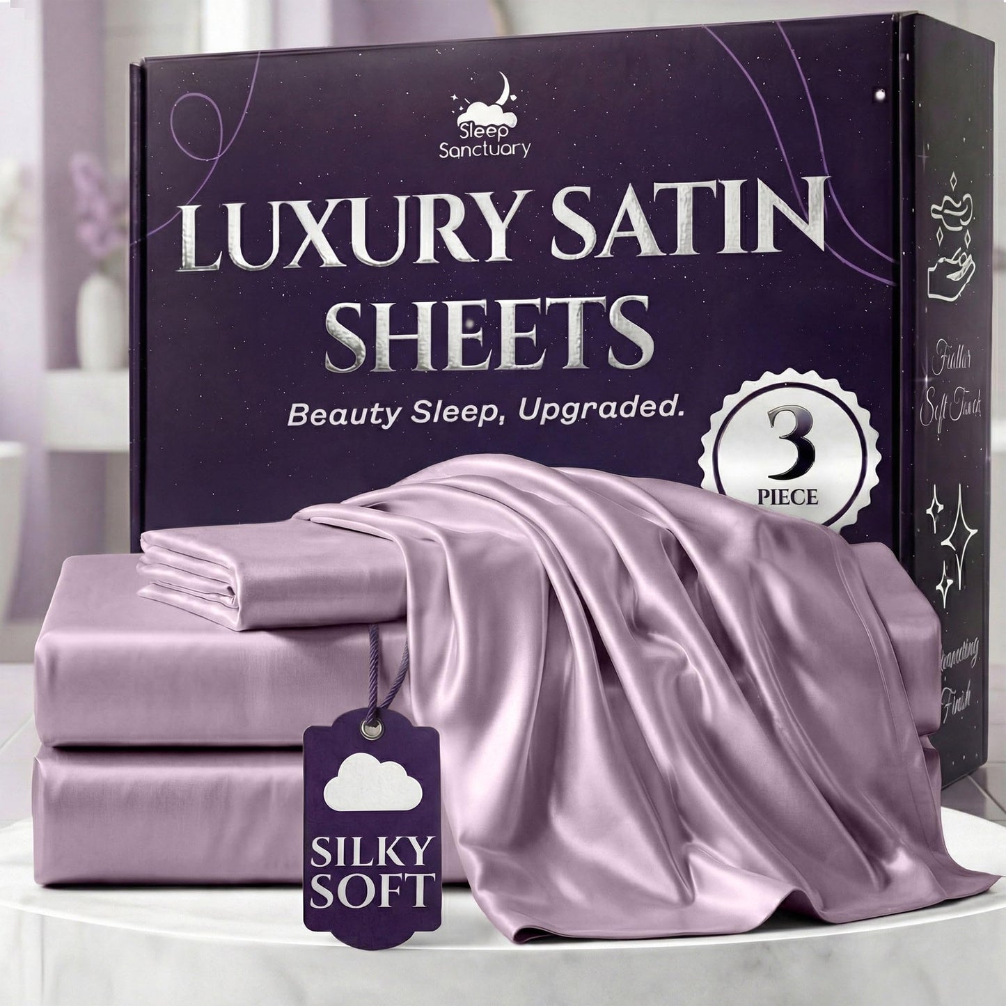 Sleep Sanctuary Satin Sheets — King, Black