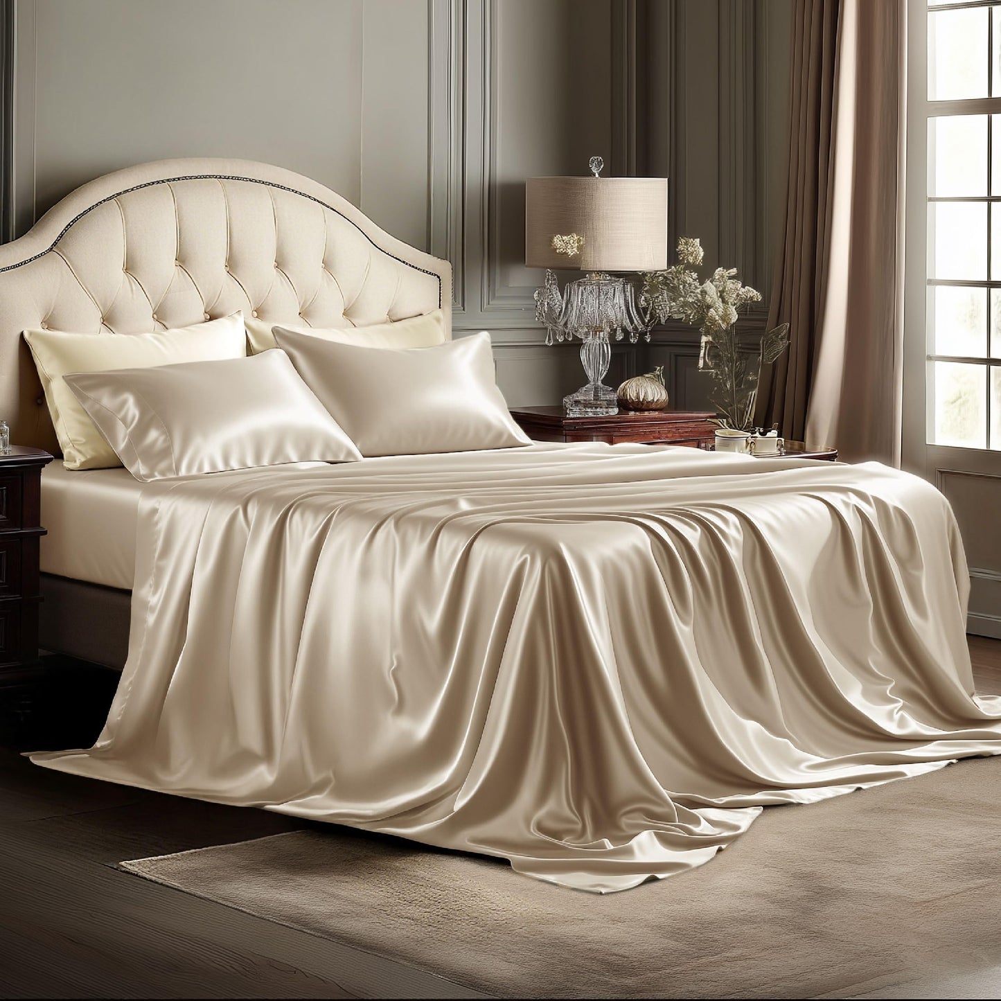 Bedsure Satin Sheet Set — Silver Grey, Queen