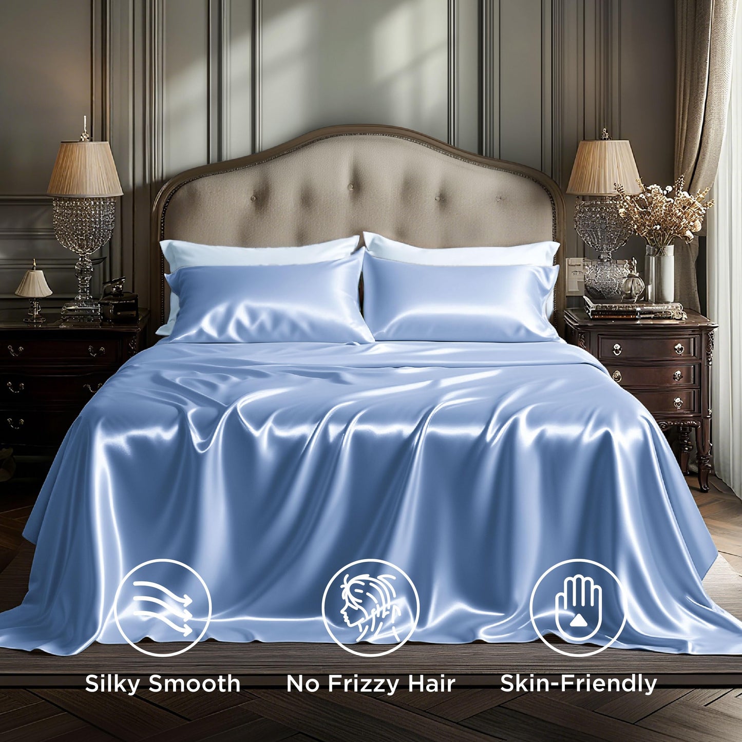 Bedsure Satin Sheet Set — Silver Grey, Queen
