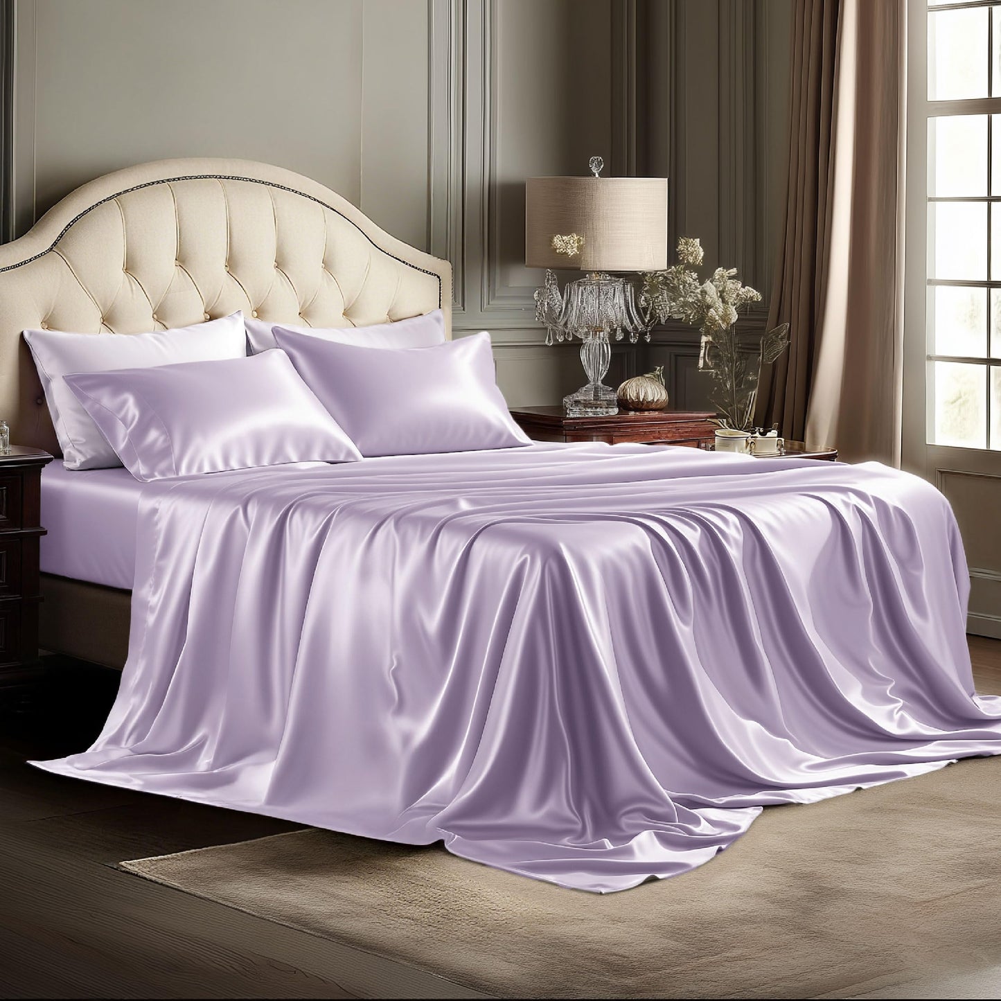 Bedsure Satin Sheet Set — Silver Grey, Queen