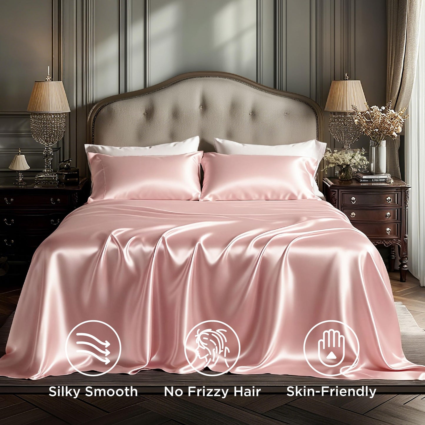 Bedsure Satin Sheet Set — Silver Grey, Queen