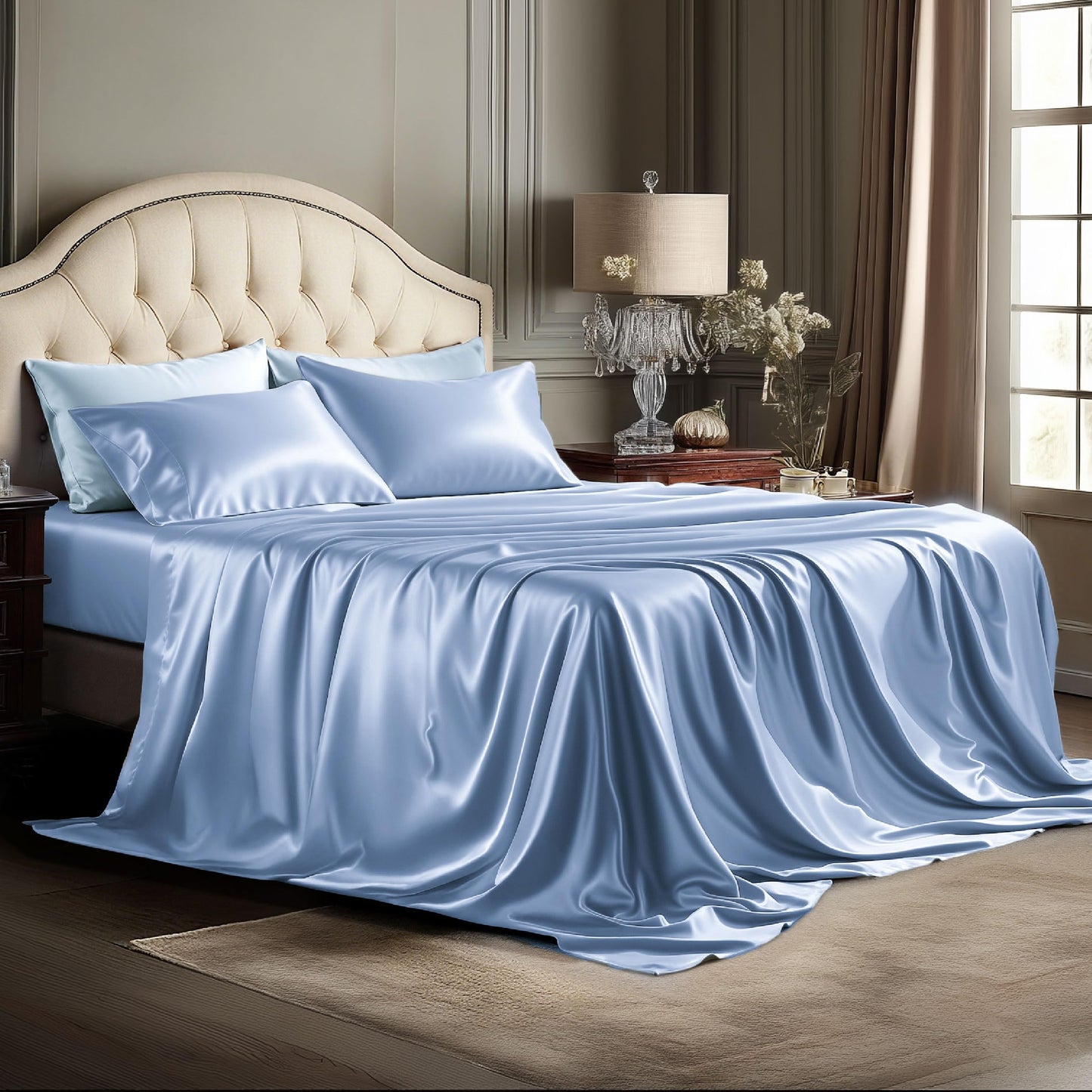 Bedsure Satin Sheet Set — Silver Grey, Queen