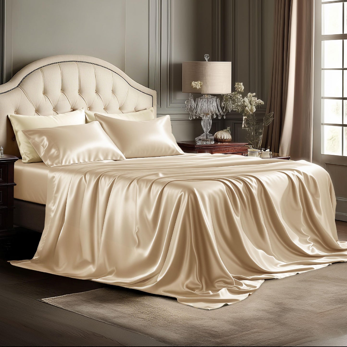 Bedsure Satin Sheet Set — Silver Grey, Queen