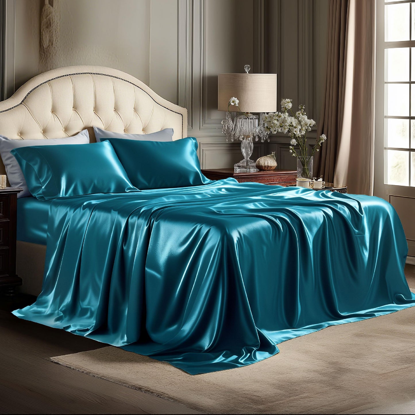 Bedsure Satin Sheet Set — Silver Grey, Queen