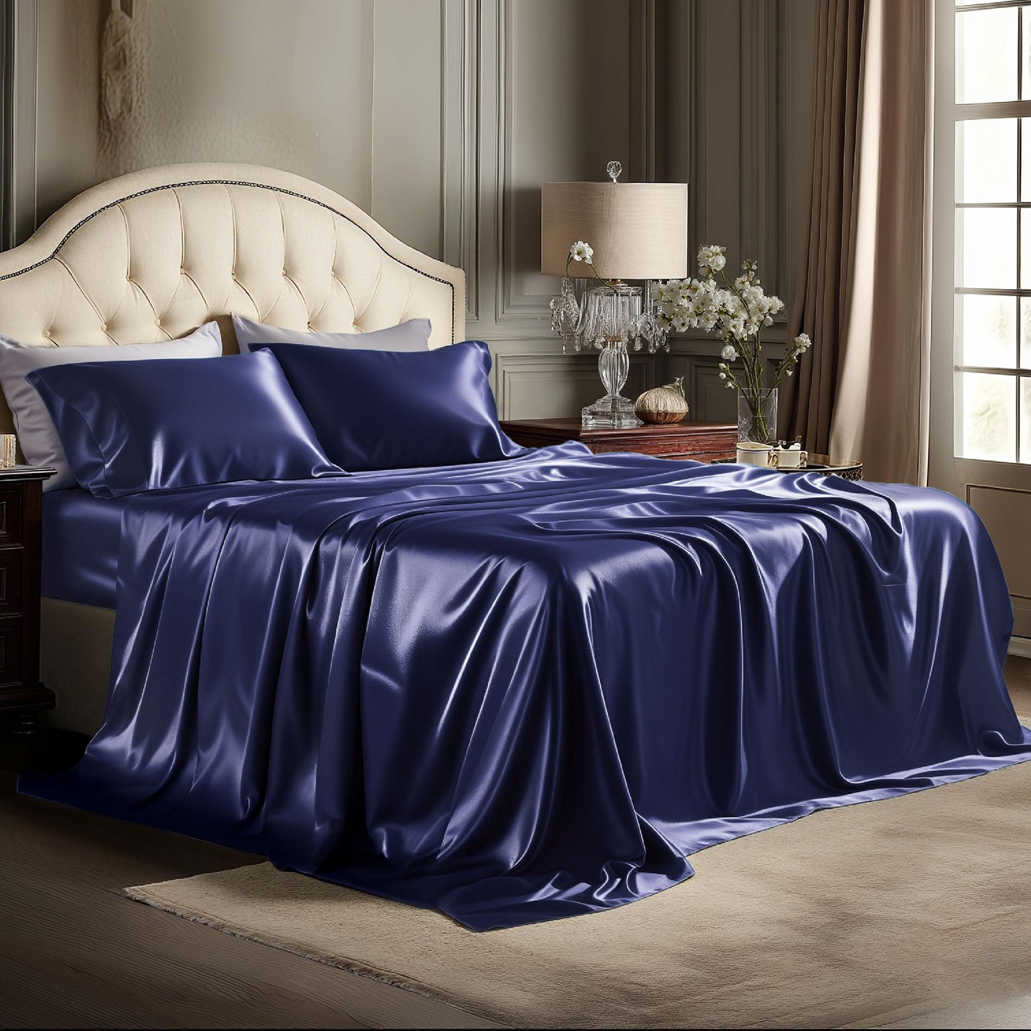 Bedsure Satin Sheet Set — Silver Grey, Queen