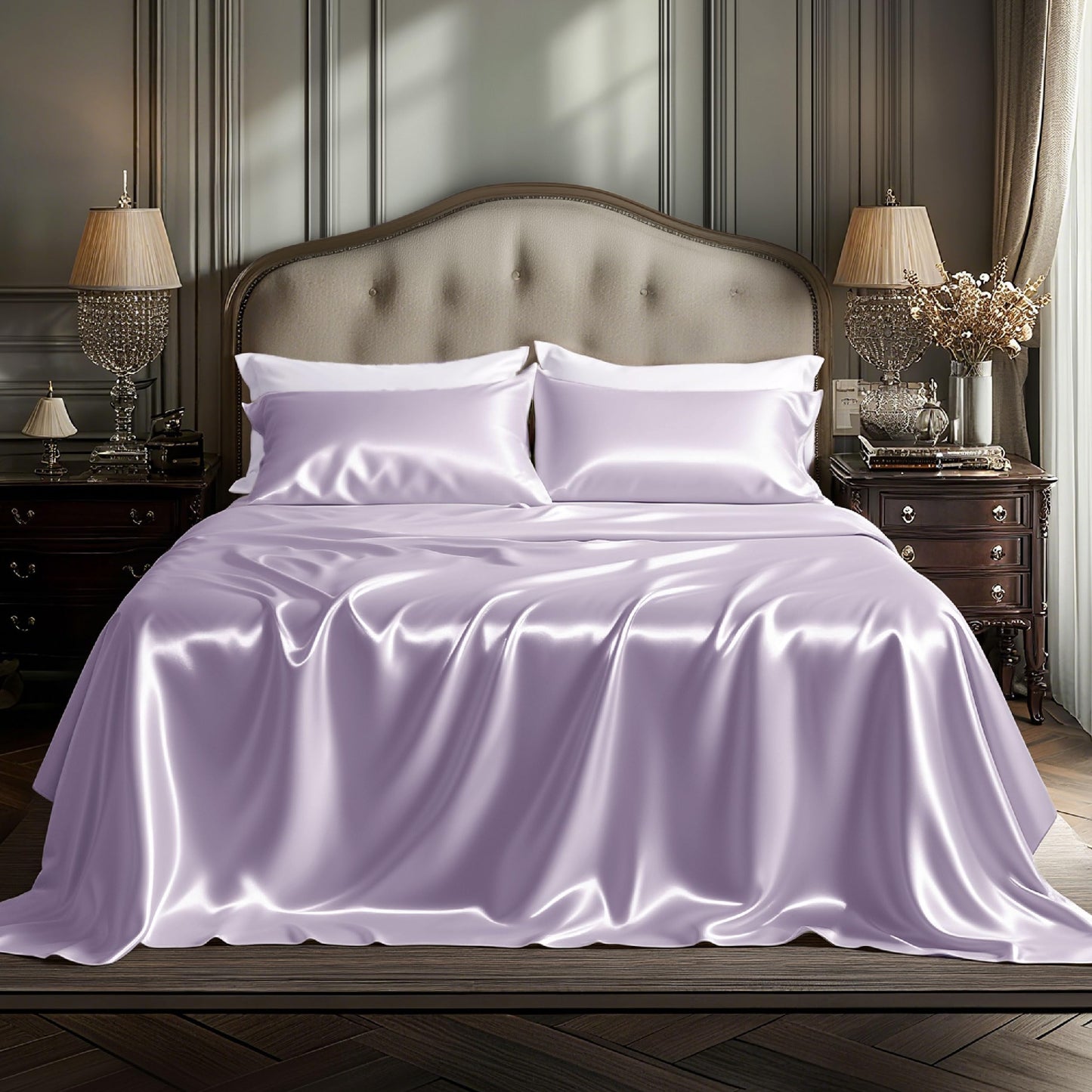 Bedsure Satin Sheet Set — Silver Grey, Queen