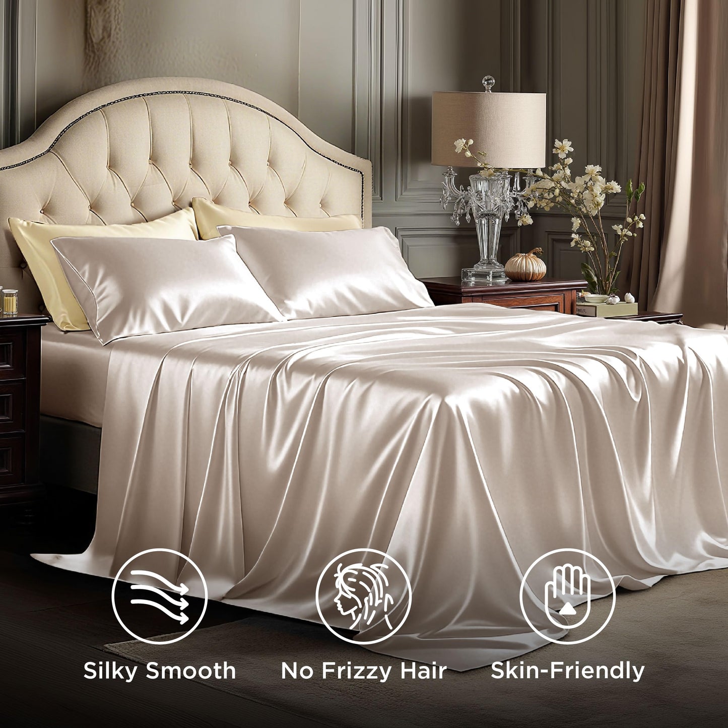 Bedsure Satin Sheet Set — Silver Grey, Queen
