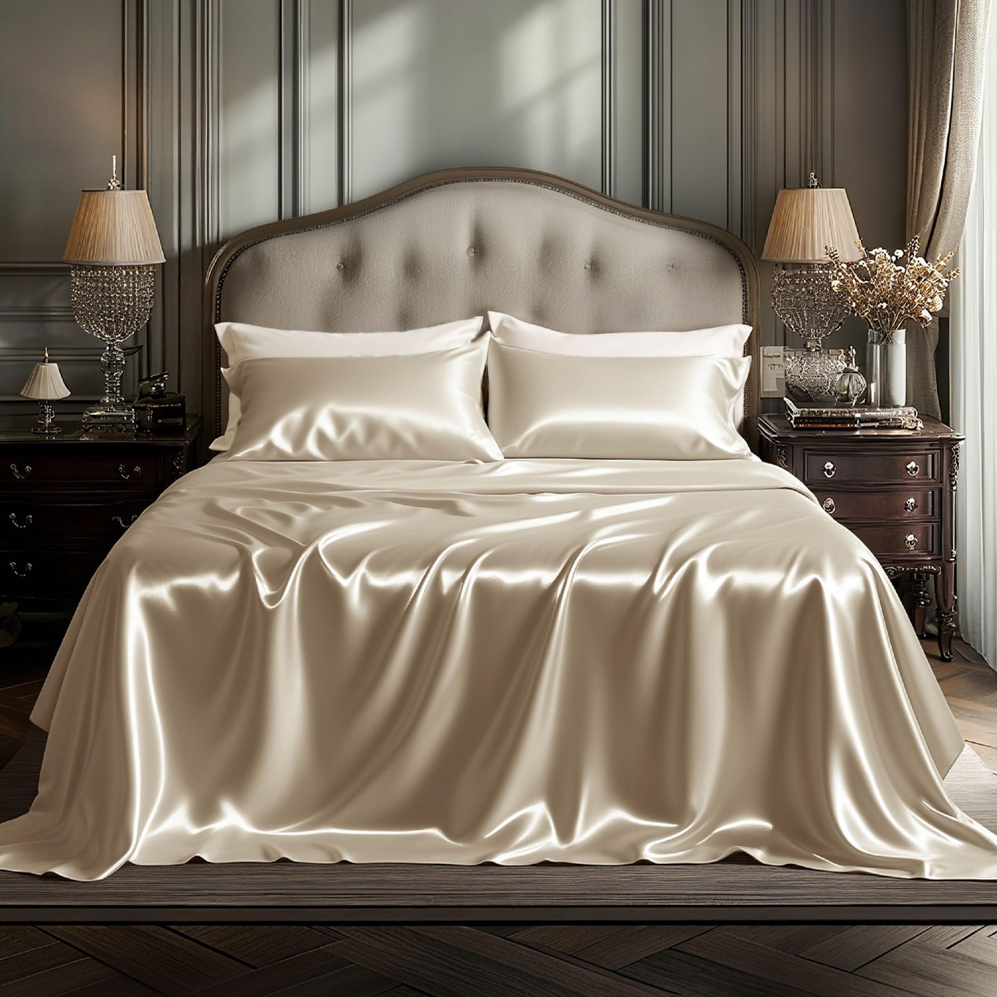 Bedsure Satin Sheet Set — Silver Grey, Queen