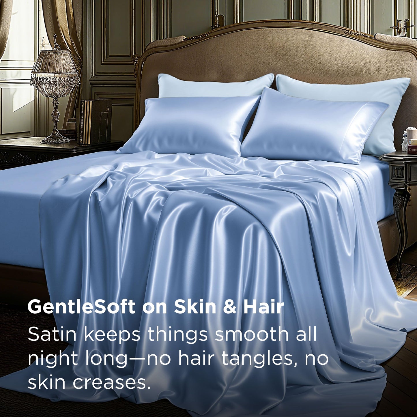 Bedsure Satin Sheet Set — Silver Grey, Queen