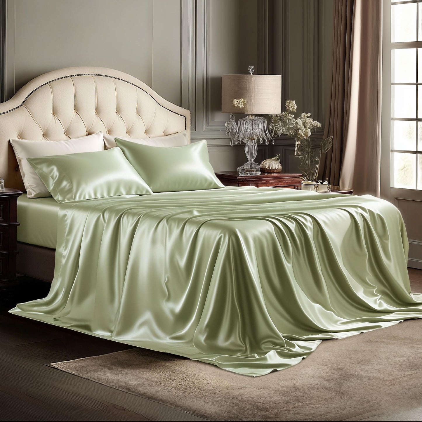 Bedsure Satin Sheet Set — Silver Grey, Queen
