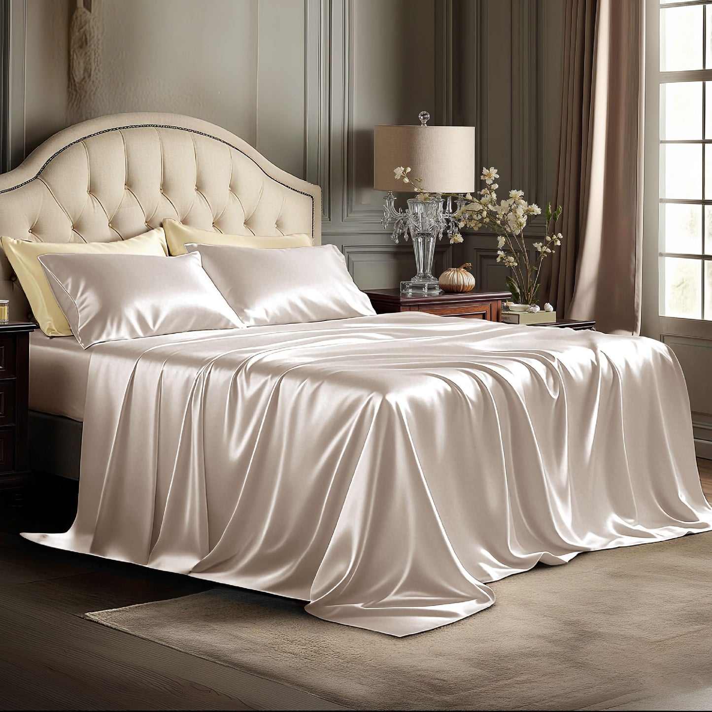 Bedsure Satin Sheet Set — Silver Grey, Queen