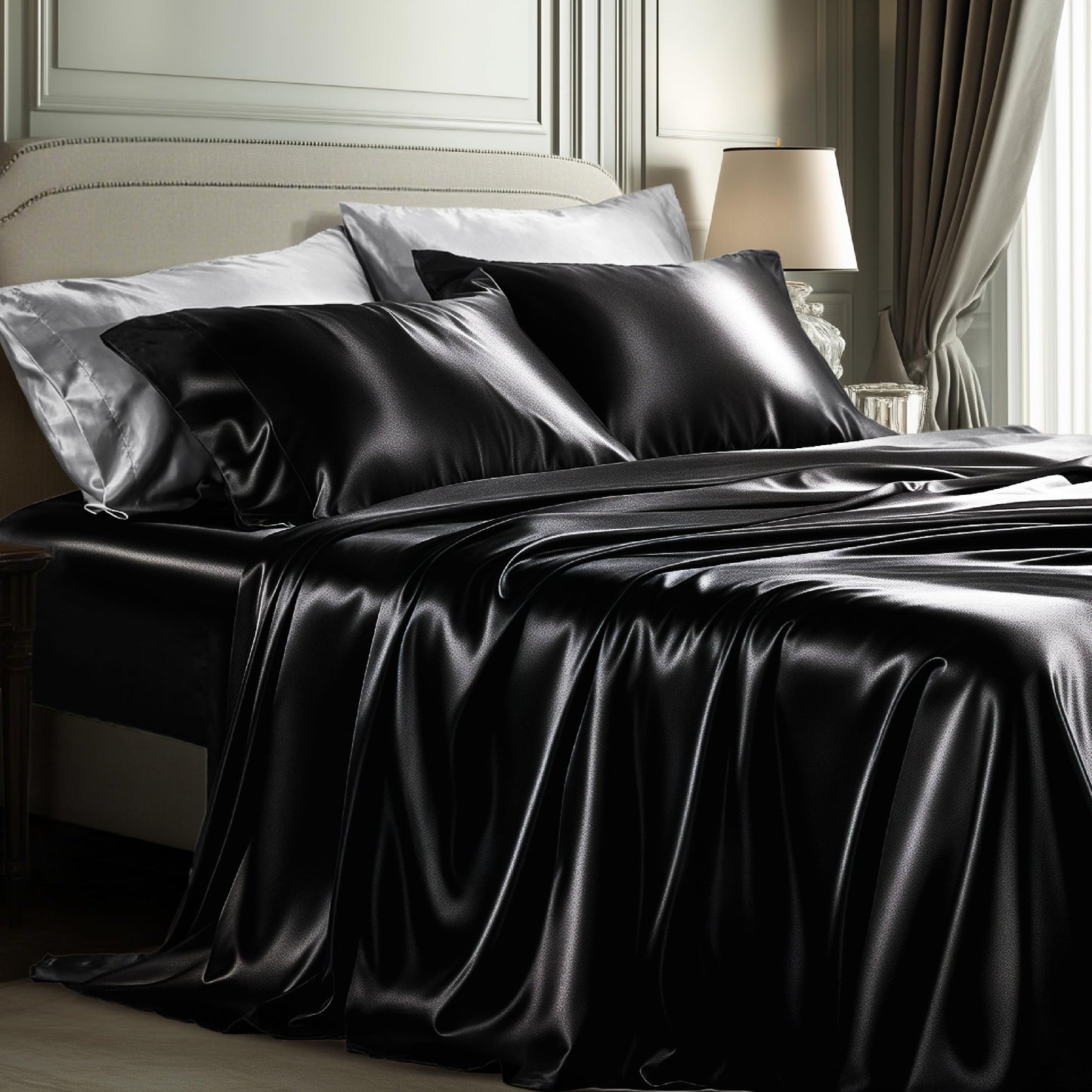 Bedsure Satin Sheet Set — Silver Grey, Queen