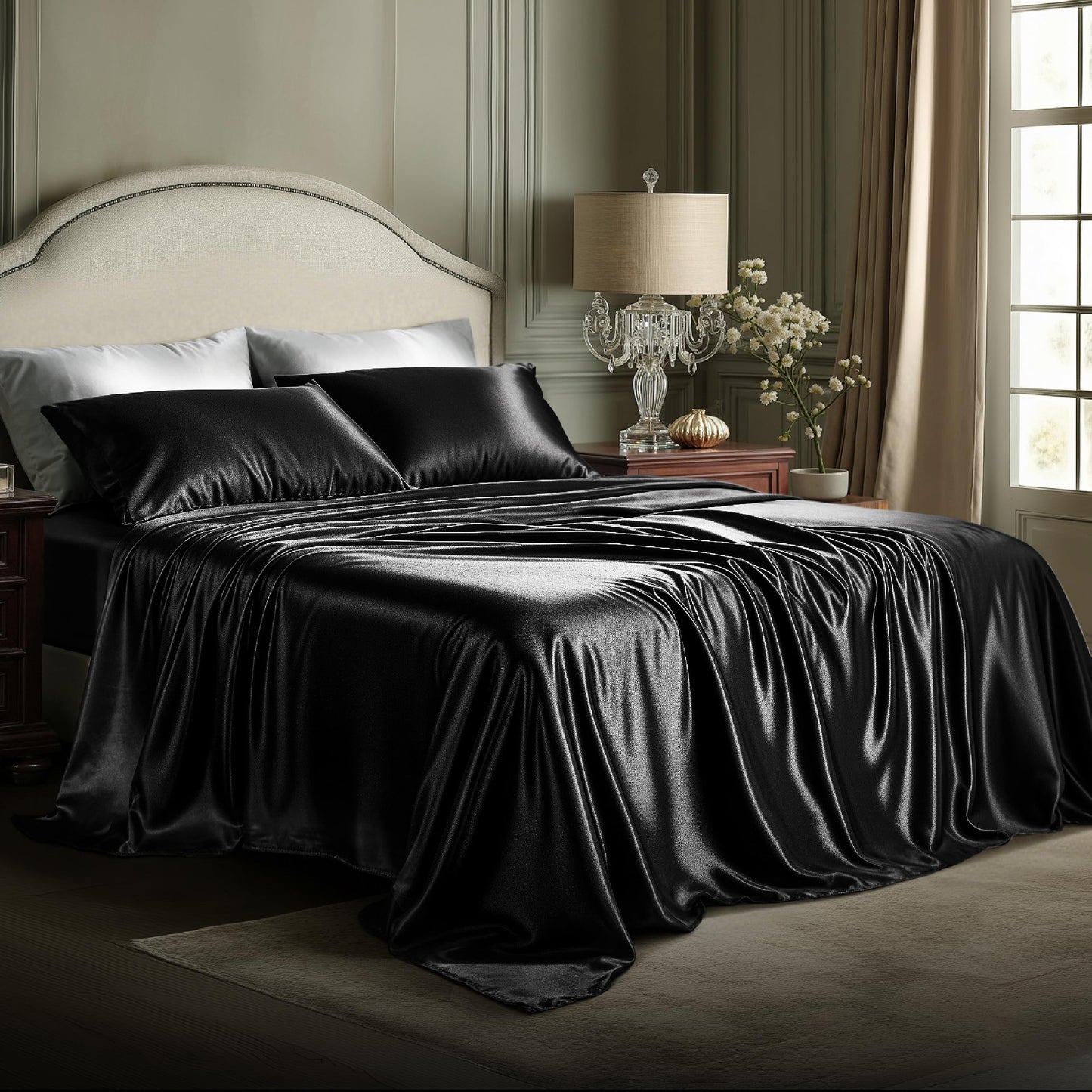 Bedsure Satin Sheet Set — Silver Grey, Queen